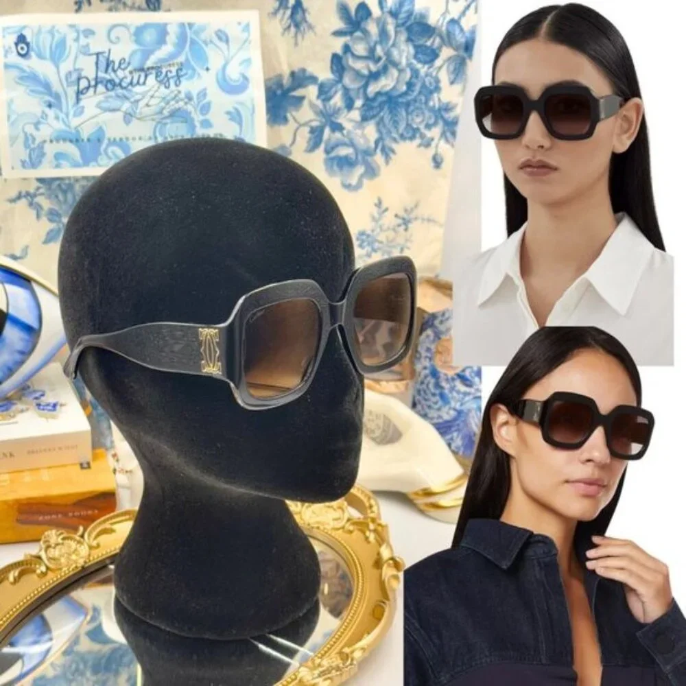 🆕 CARTIER 🧿 NWOT CT0434 Double C Square Sunglasses, Black Recycled Acetate - Picture 1 of 16
